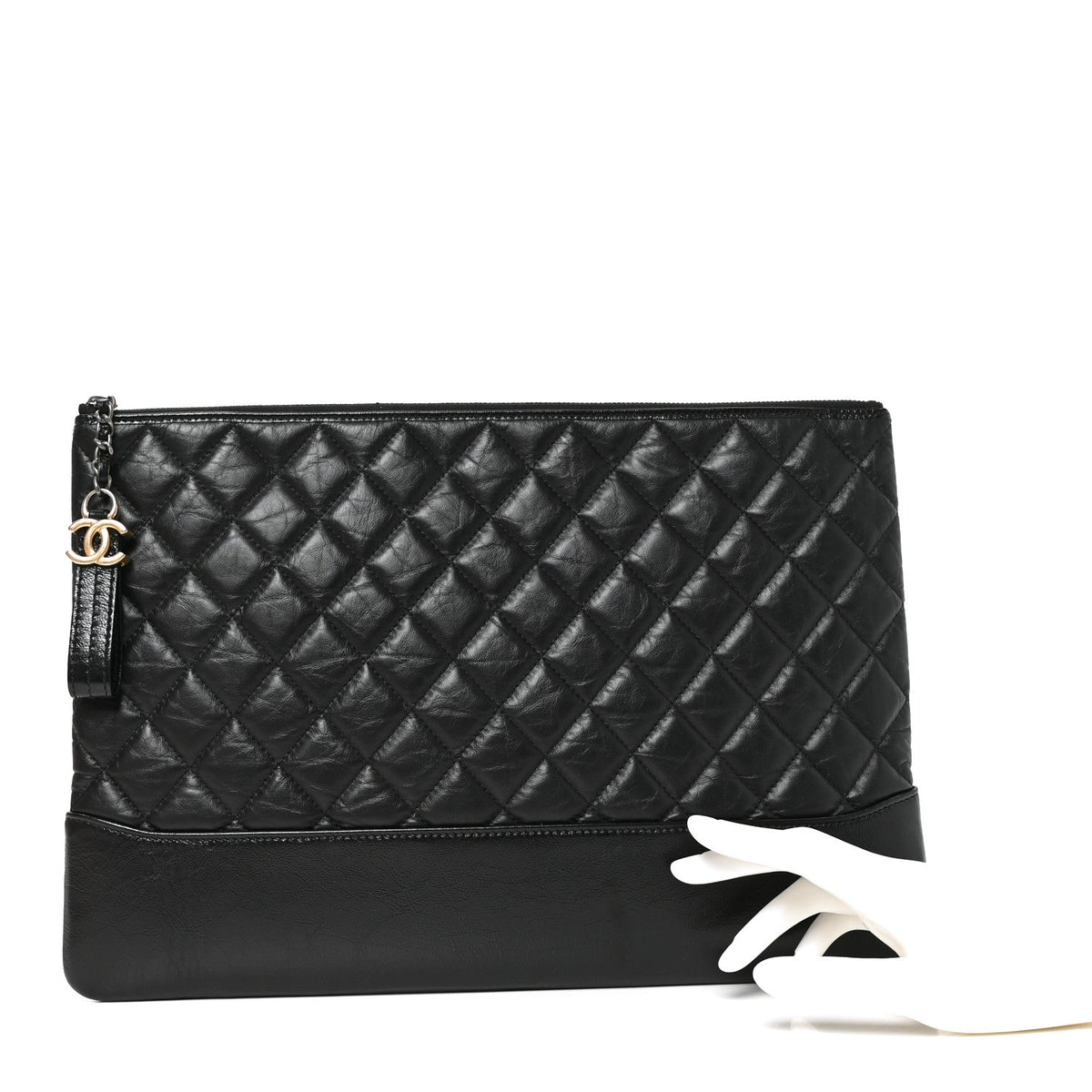Aged Calfskin Quilted Large Gabrielle Cosmetic Case Black