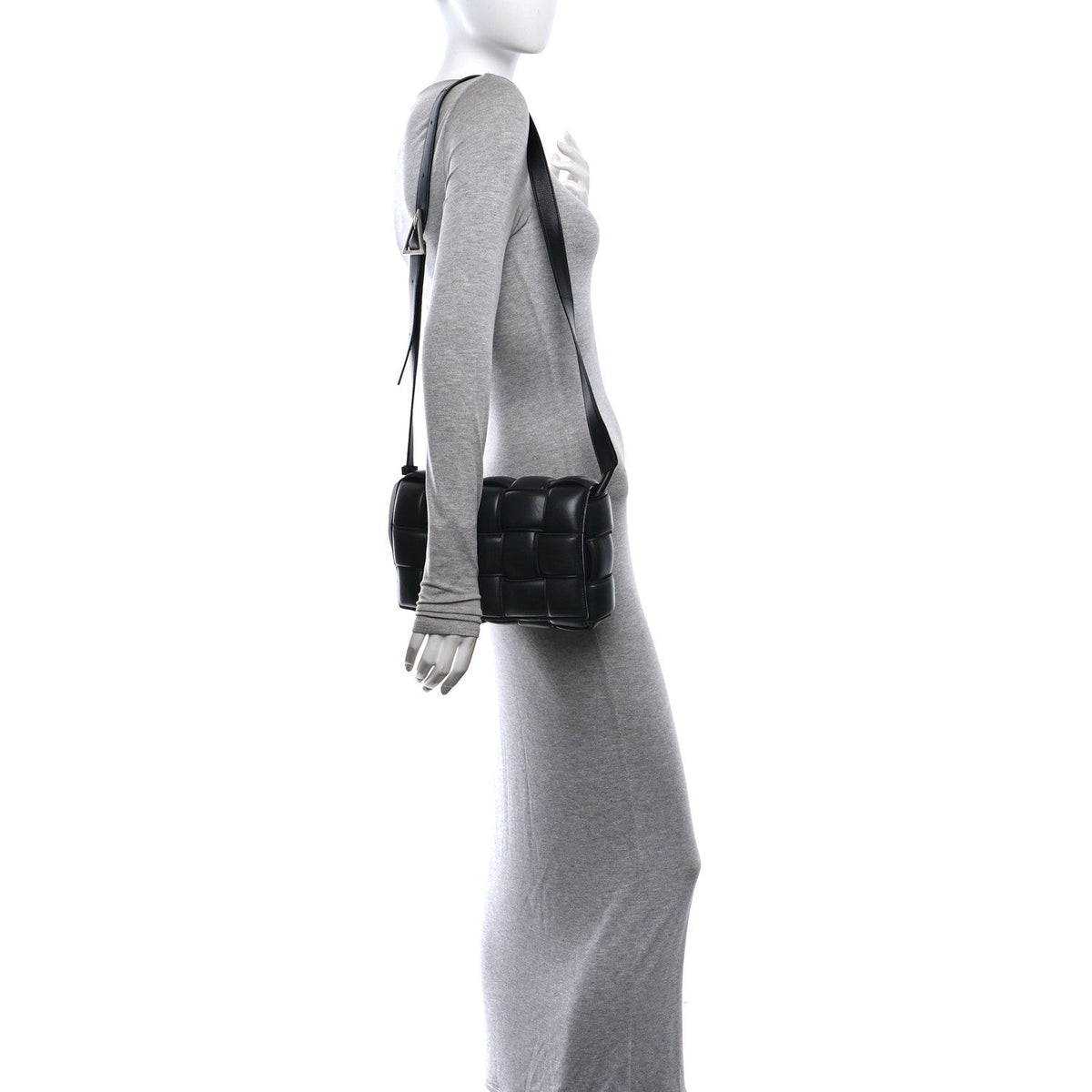 Nappa Maxi Intreccio Padded Cassette Crossbody Bag Black