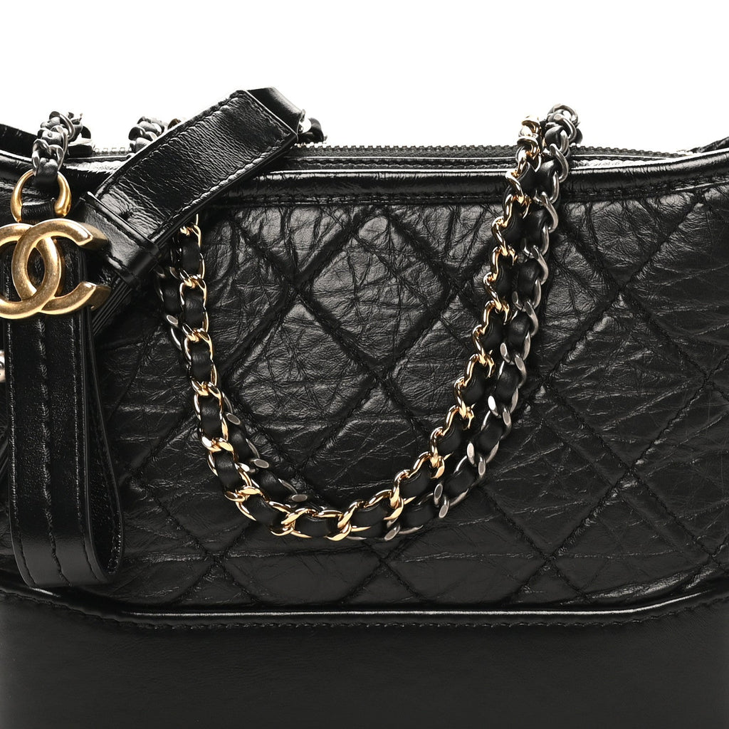 Aged Calfskin Quilted Small Gabrielle Hobo Black