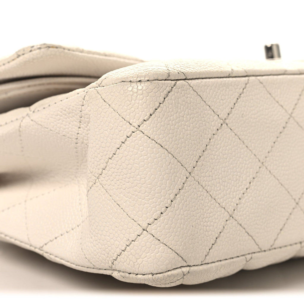 Caviar Quilted Medium Double Flap White