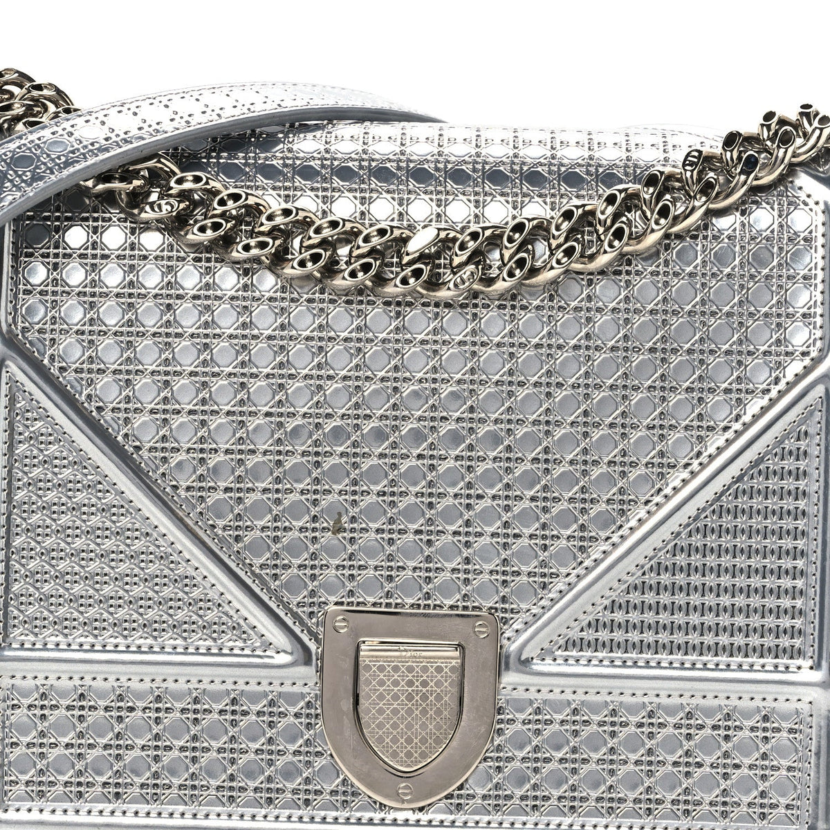 Metallic Patent Micro-Cannage Medium Diorama Flap Bag Silver