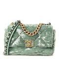 Sequin Quilted Medium Chanel 19 Flap Light Green
