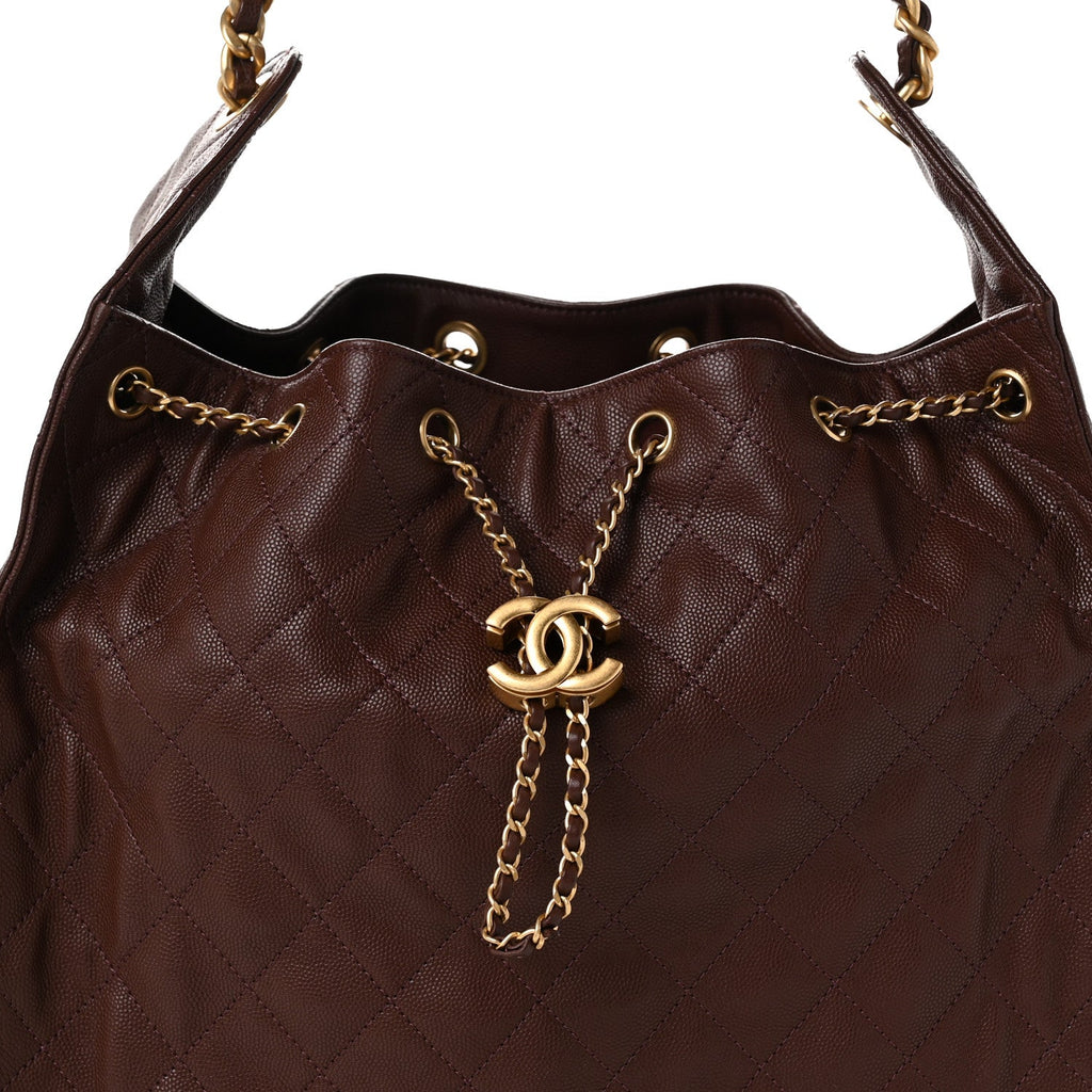 Caviar Quilted Medium Chanel 25 Handbag Dark Brown