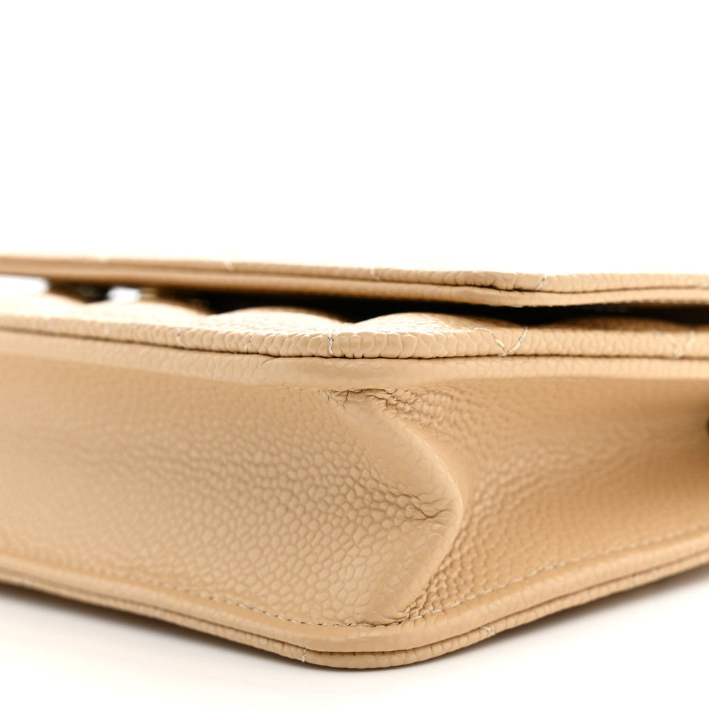 Caviar Quilted Wallet on Chain WOC Beige