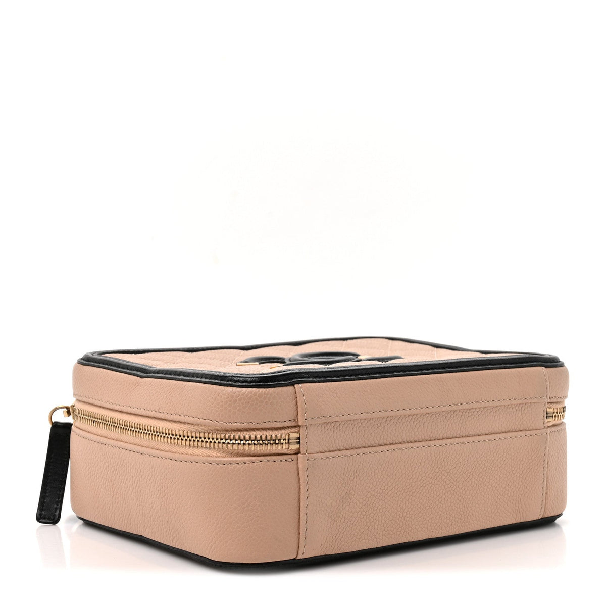 Caviar Quilted Medium CC Filigree Vanity Case Beige Black