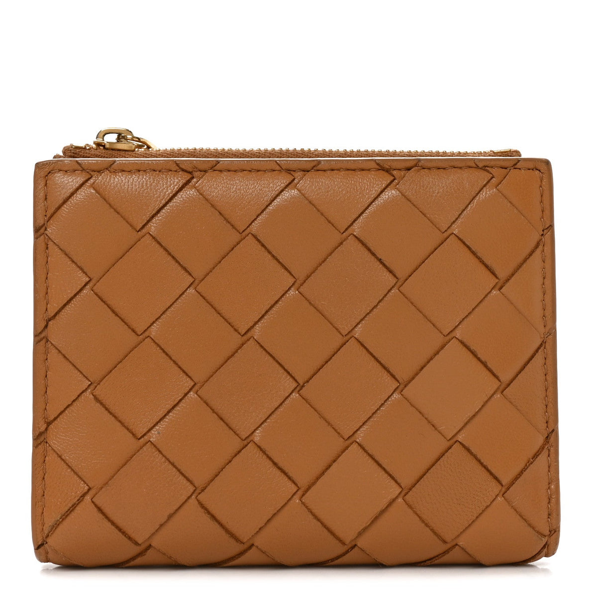 Nappa Intrecciato Small Bi-Fold Zip Wallet Caramel