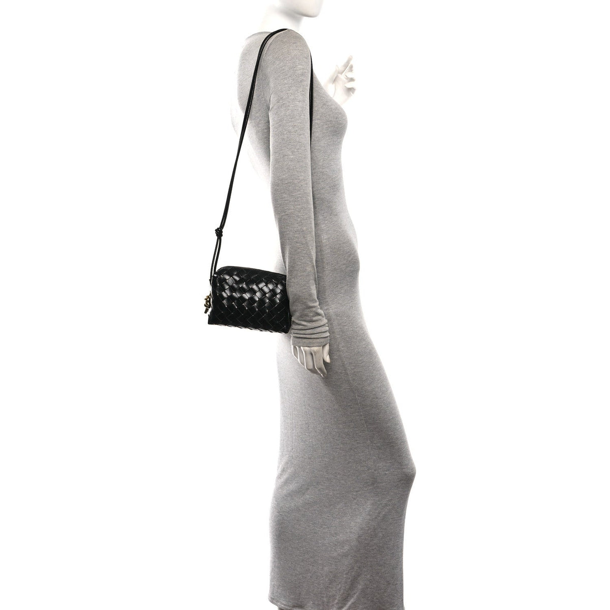 Polished Nappa Intrecciato Metallic Knot Mini Loop Camera Bag Black