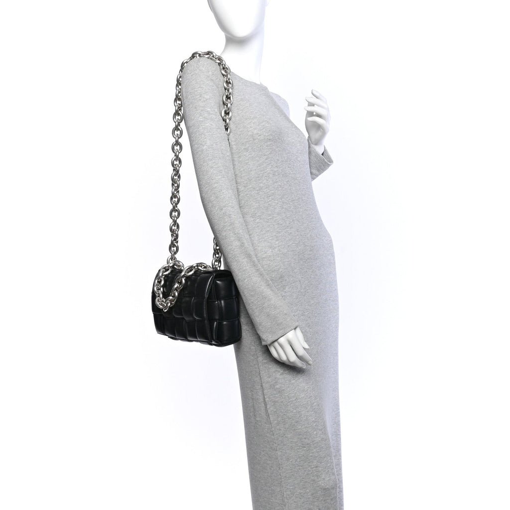 Lambskin Maxi Intreccio Padded Chain Cassette Crossbody Bag Black