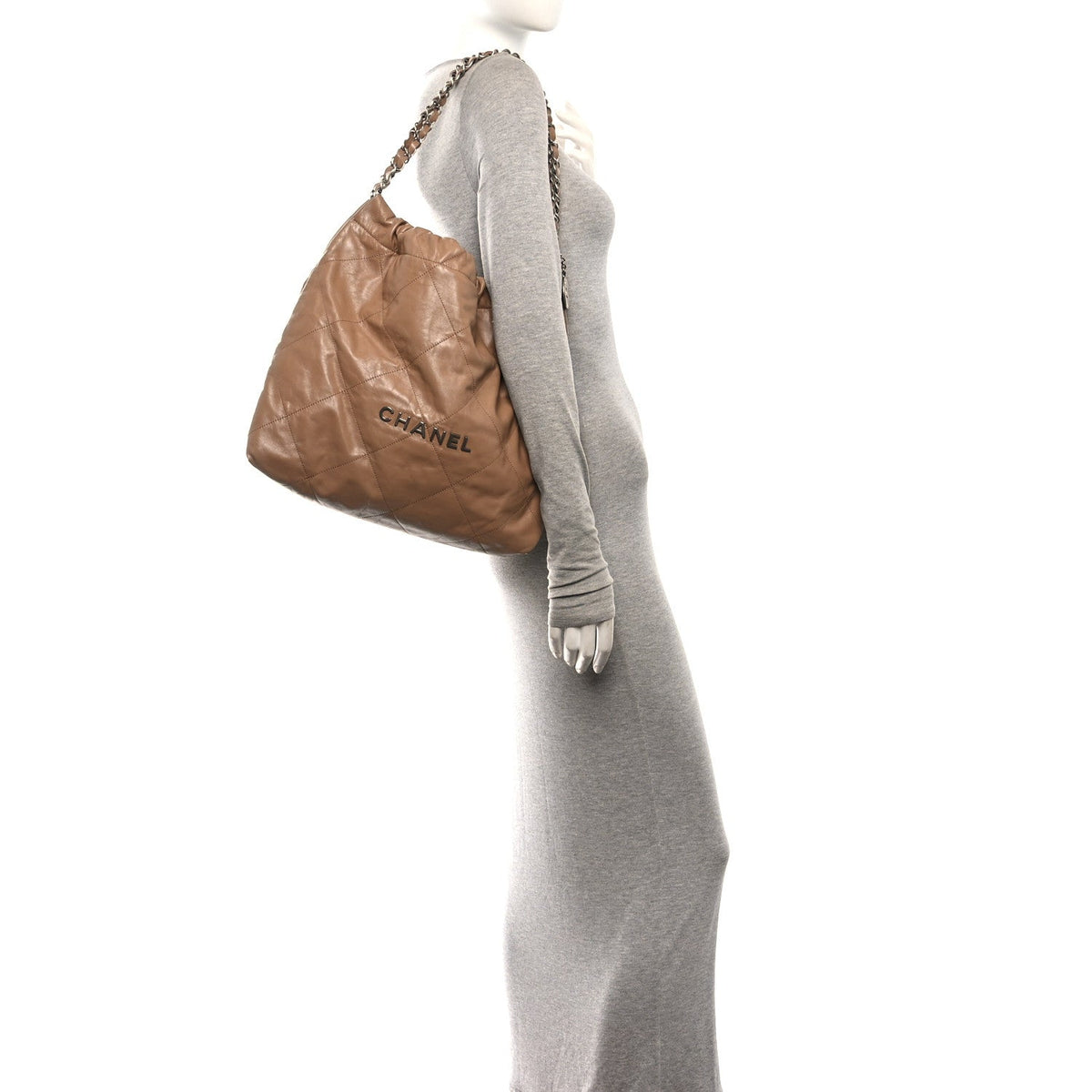 Shiny Calfskin Quilted Chanel 22 Beige