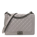 Lambskin Quilted Large Boy Flap Grey