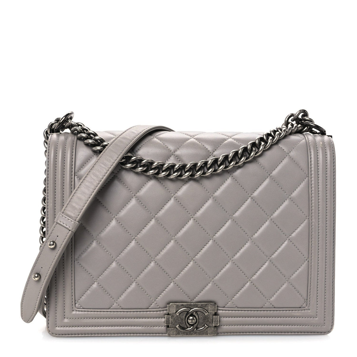 Lambskin Quilted Large Boy Flap Grey