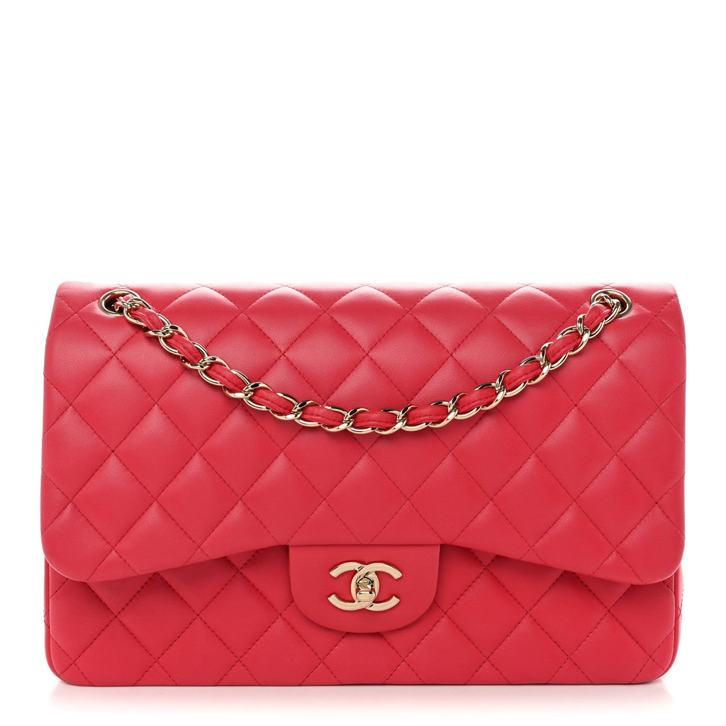 Lambskin Quilted Jumbo Double Flap Dark Pink