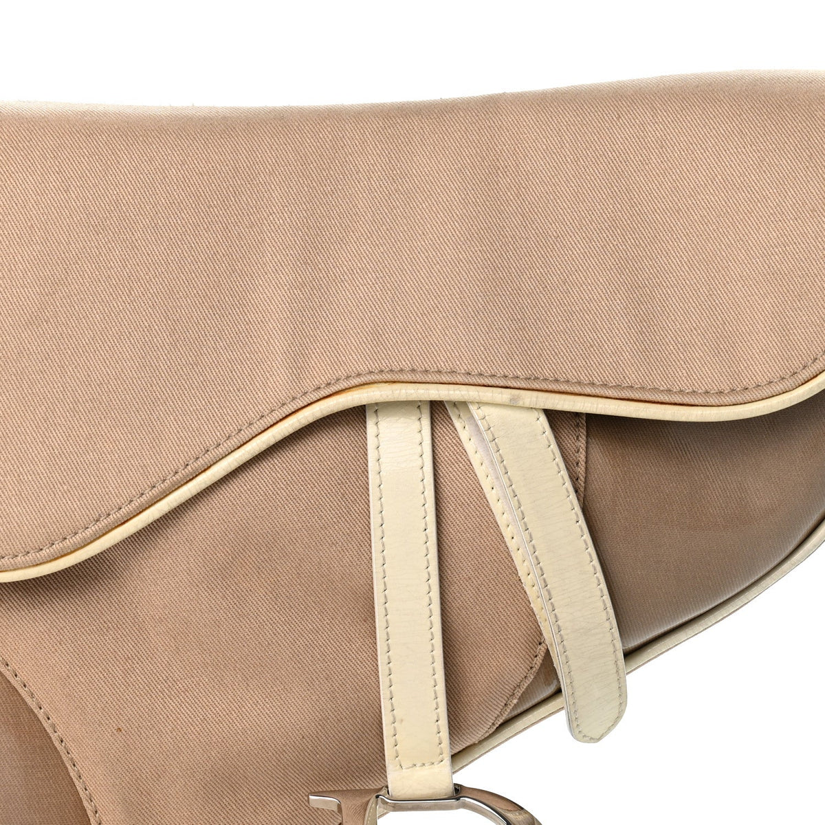 Canvas Patent Calfskin Saddle Bag Beige