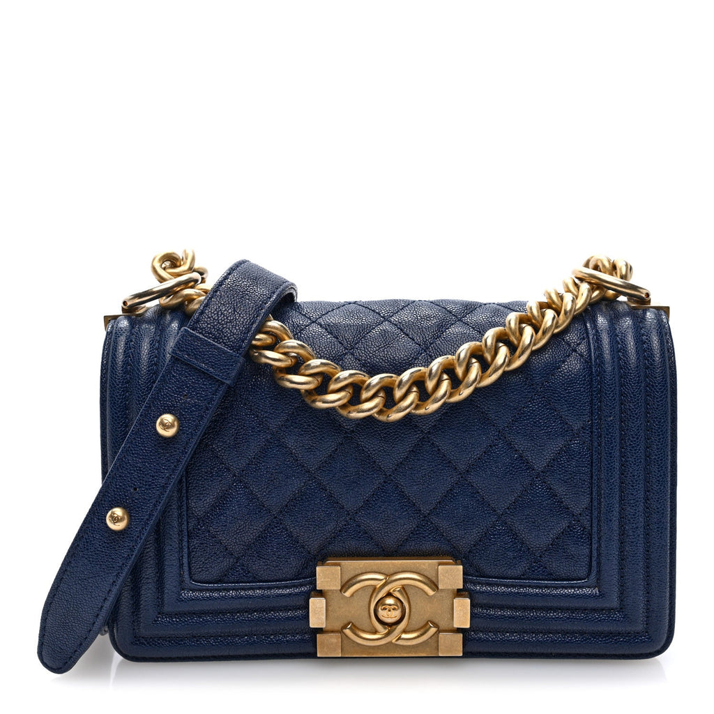Caviar Quilted Small Boy Flap Dark Blue