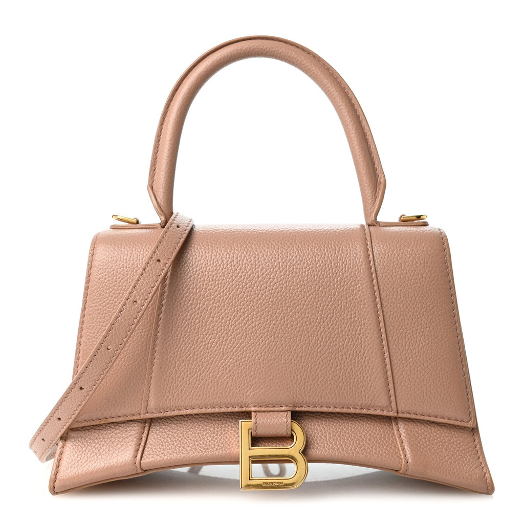Grained Calfskin Small Hourglass Top Handle Bag Nude Beige