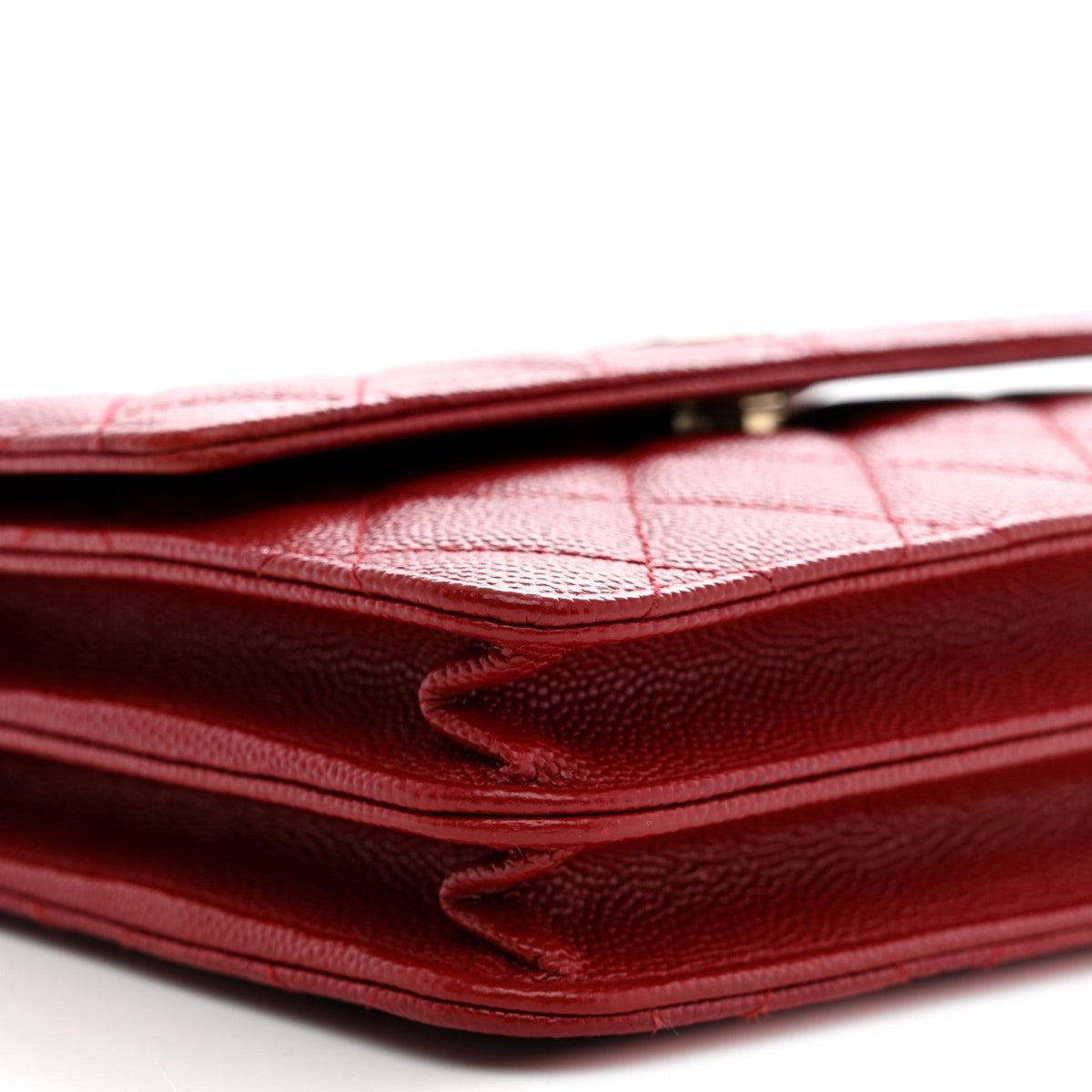 Caviar Quilted Square Wallet On Chain WOC Dark Red