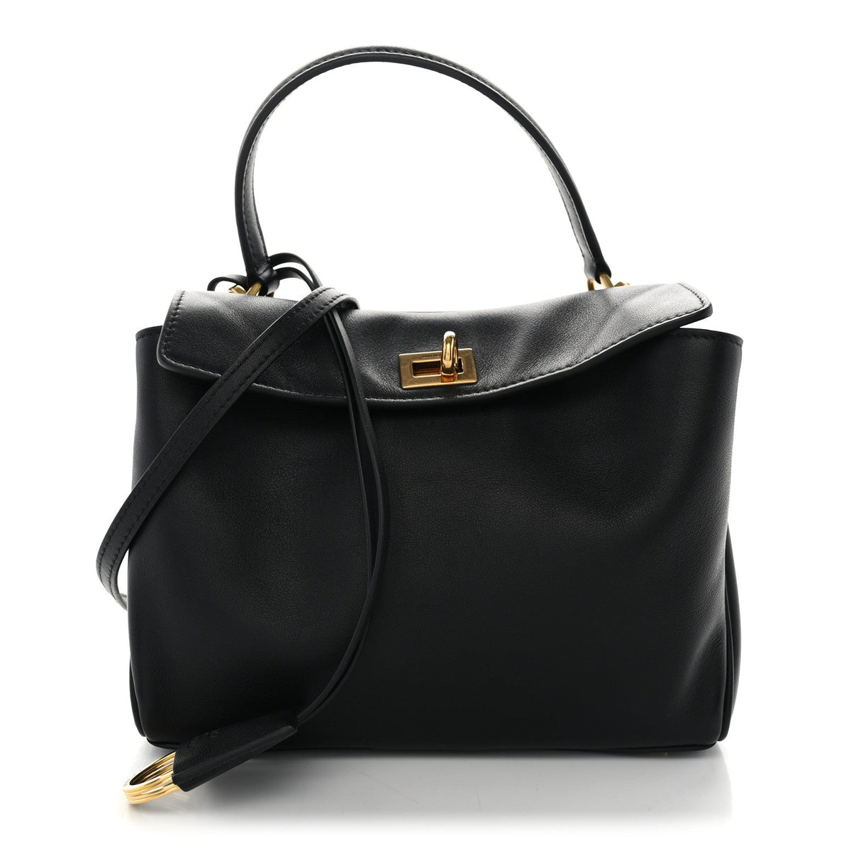 Natural Smooth Calfskin Mini Rodeo Top Handle Handbag Black