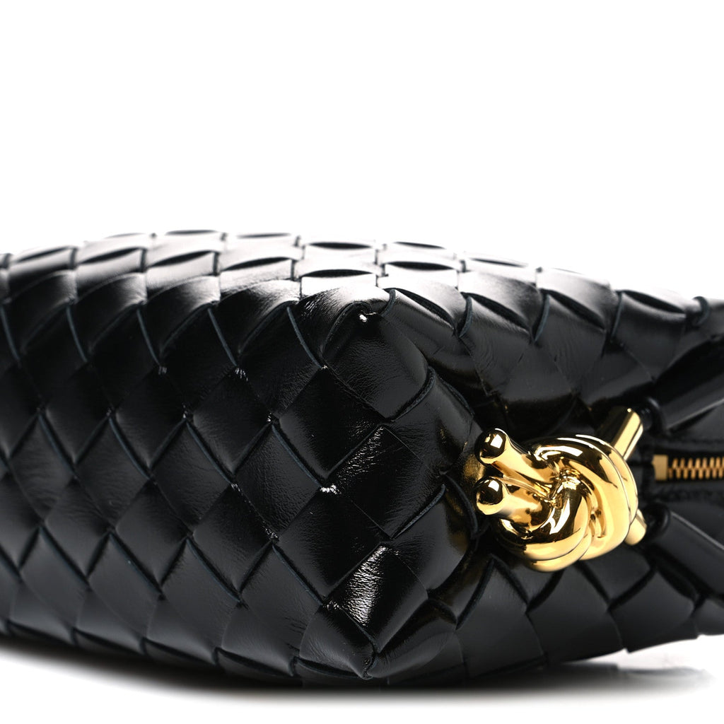 Polished Nappa Intrecciato Metallic Knot Mini Loop Camera Bag Black