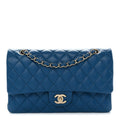 Caviar Quilted Medium Double Flap Blue