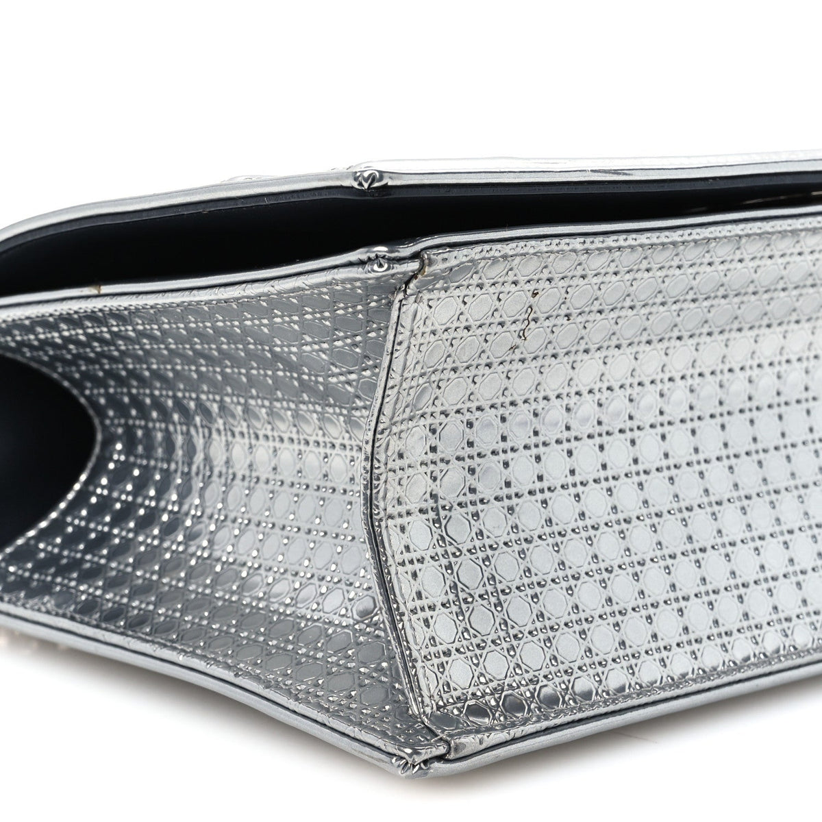 Metallic Patent Micro-Cannage Medium Diorama Flap Bag Silver