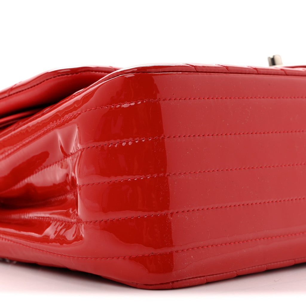 Patent Chevron Quilted Jumbo Double Flap Red