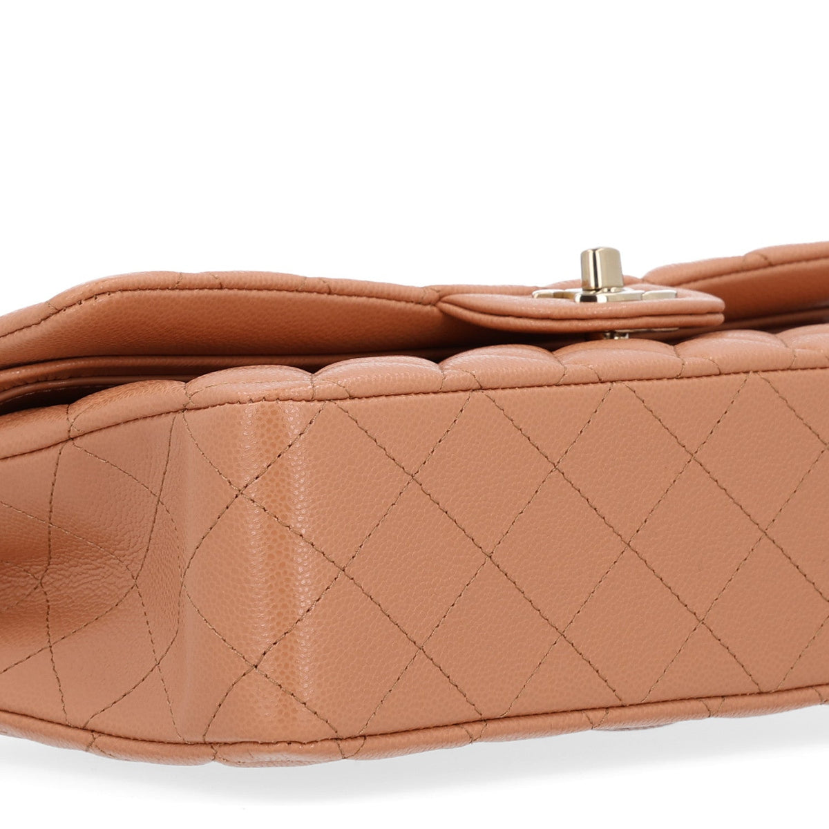 Caviar Quilted Medium Double Flap Light Brown