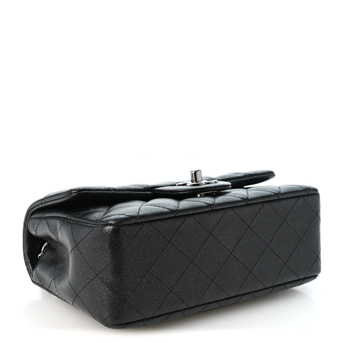 Iridescent Caviar Quilted Mini Rectangular Flap Black