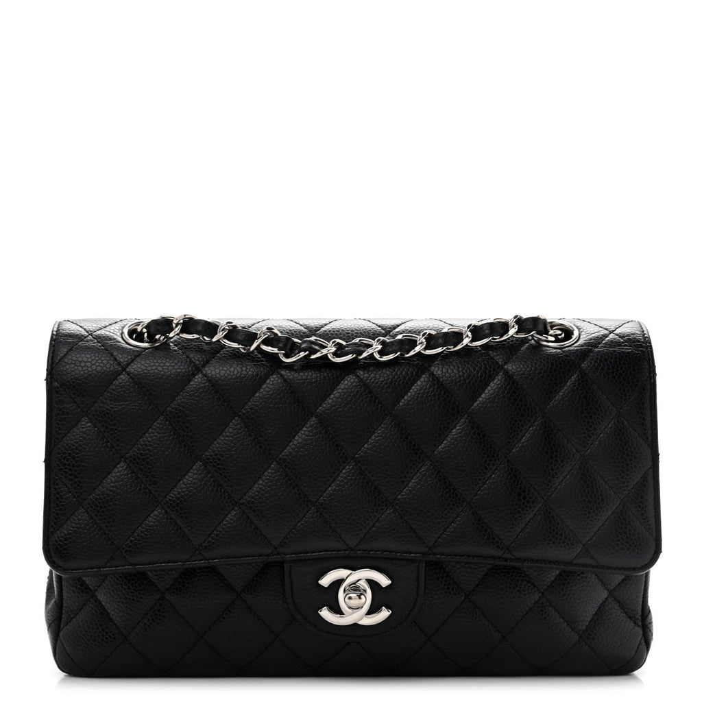Caviar Quilted Medium Double Flap Black
