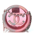 PVC Lambskin Filigree Round Clutch With Chain Pink