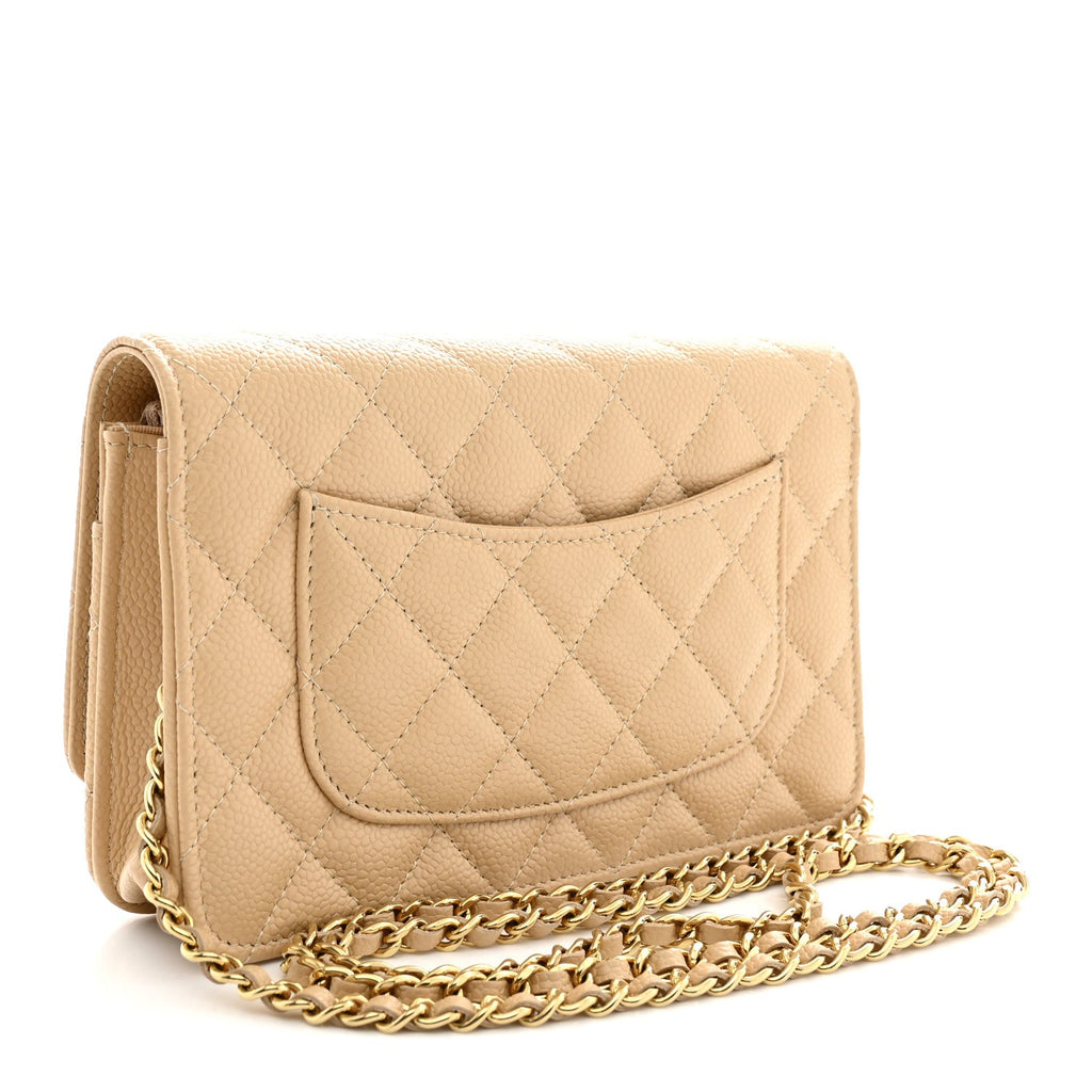 Caviar Quilted Wallet on Chain WOC Beige