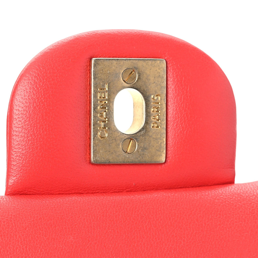 Lambskin Quilted Mini Rectangular Flap Red