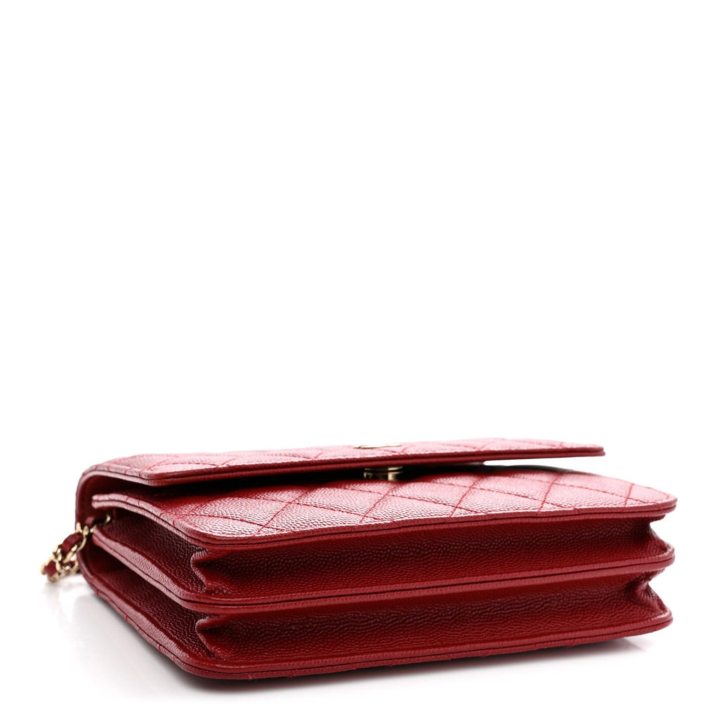 Caviar Quilted Square Wallet On Chain WOC Dark Red