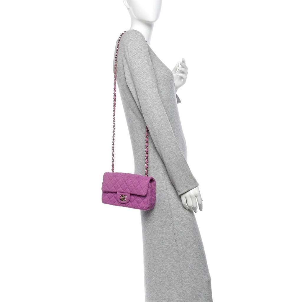 Tweed Quilted Mini Rectangular Flap Purple