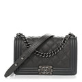 Calfskin Double Stitch Medium Boy Flap Grey