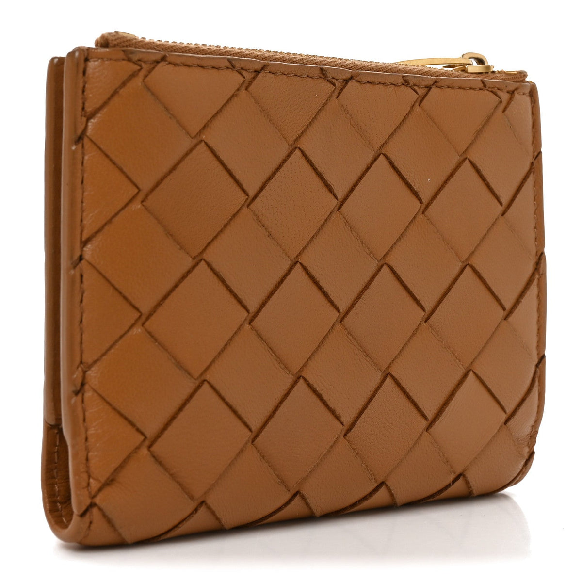 Nappa Intrecciato Small Bi-Fold Zip Wallet Caramel