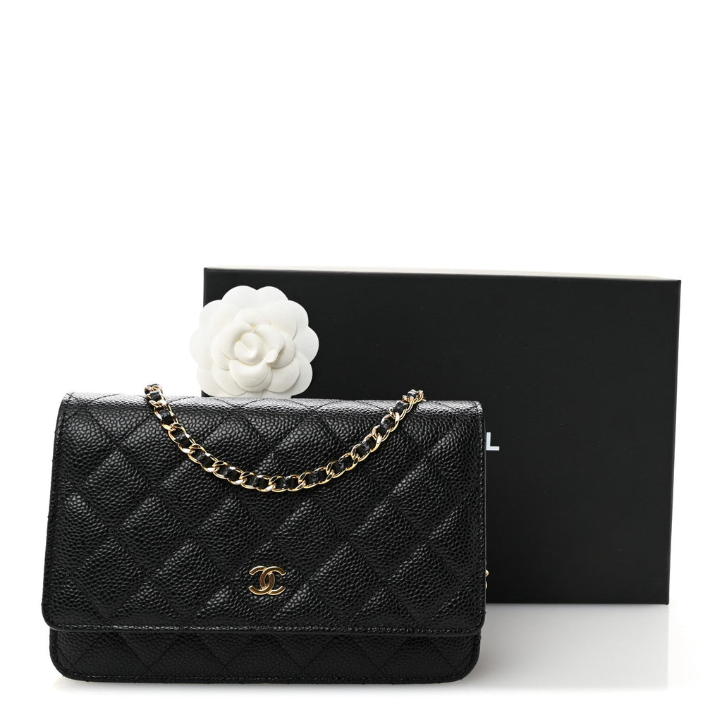 Caviar Quilted Wallet on Chain WOC Black