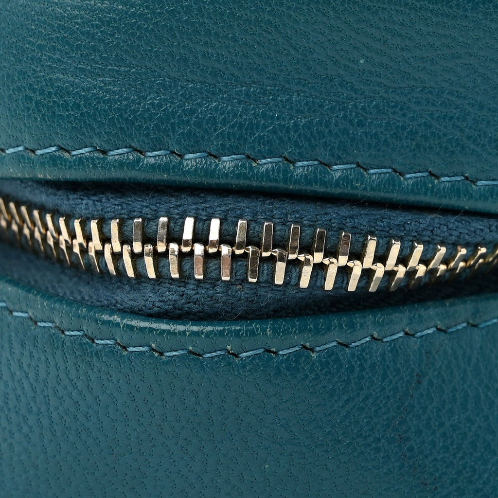 Goatskin Quilted Chanel 19 Round Clutch With Chain Blue