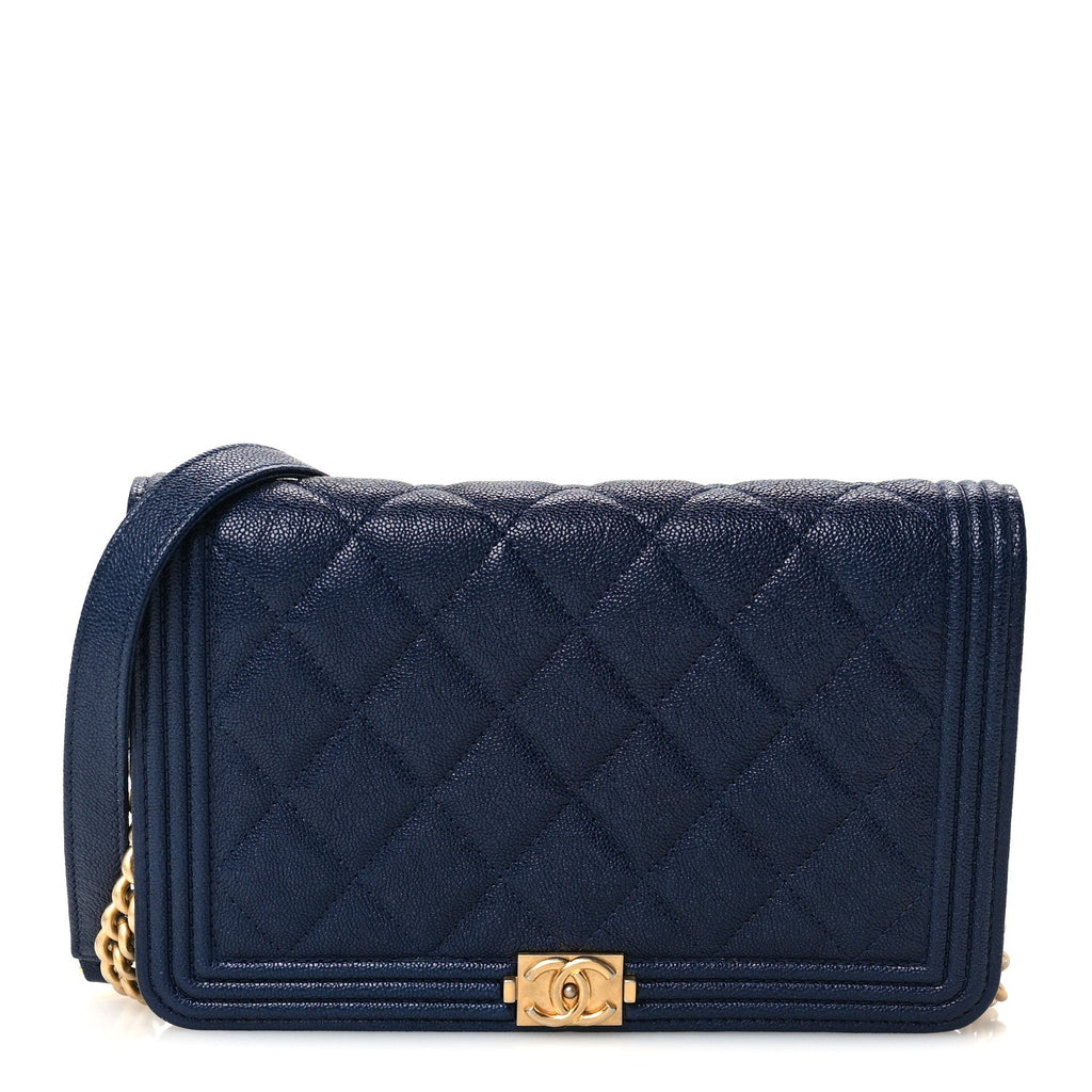 Caviar Quilted Boy Wallet On Chain WOC Navy