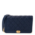 Caviar Quilted Boy Wallet On Chain WOC Navy