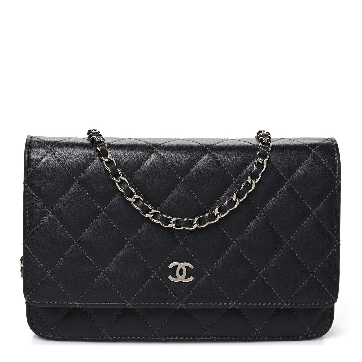Lambskin Quilted Wallet On Chain WOC Black