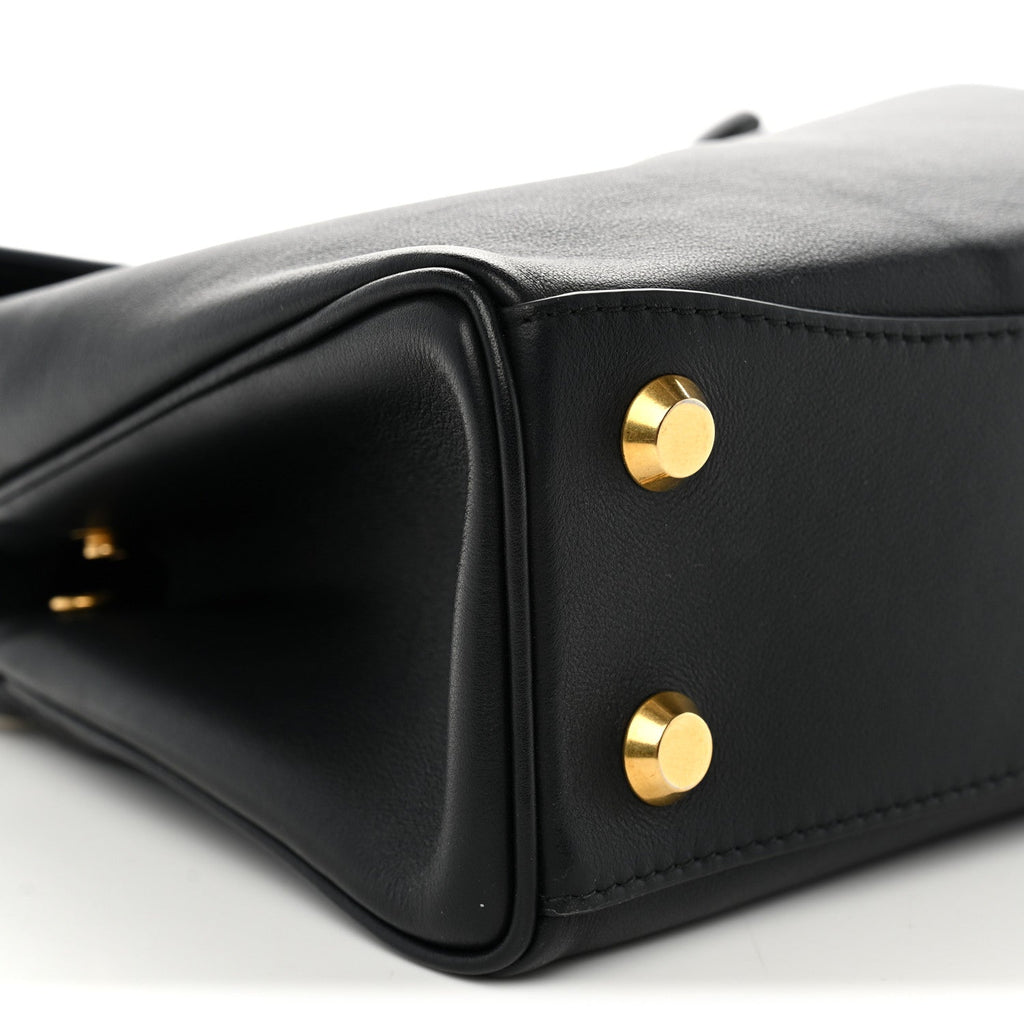 Natural Smooth Calfskin Mini Rodeo Top Handle Handbag Black