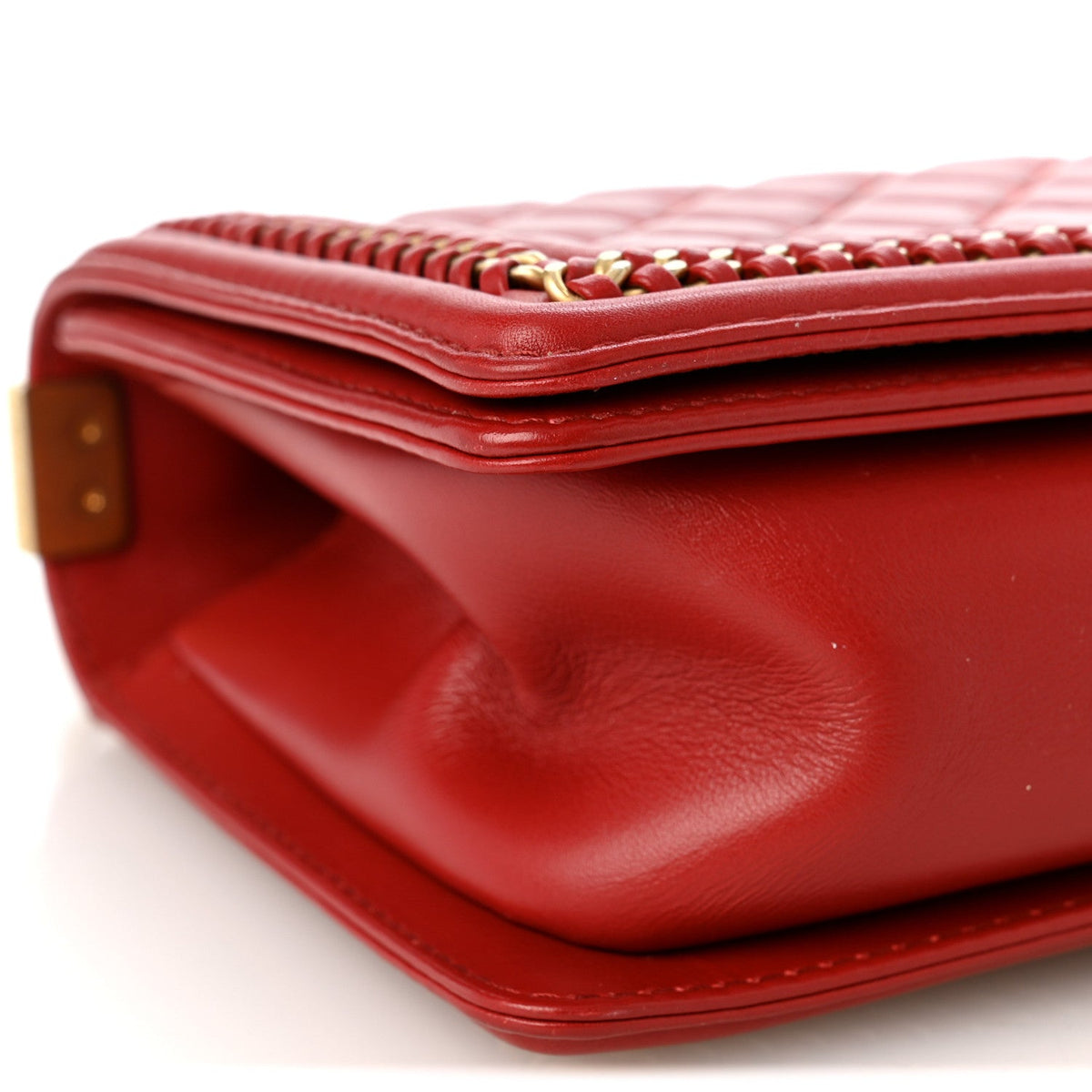 Lambskin Quilted Medium Top Handle Boy Flap Red