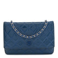 Patent Calfskin Quilted Wallet On Chain WOC Dark Blue