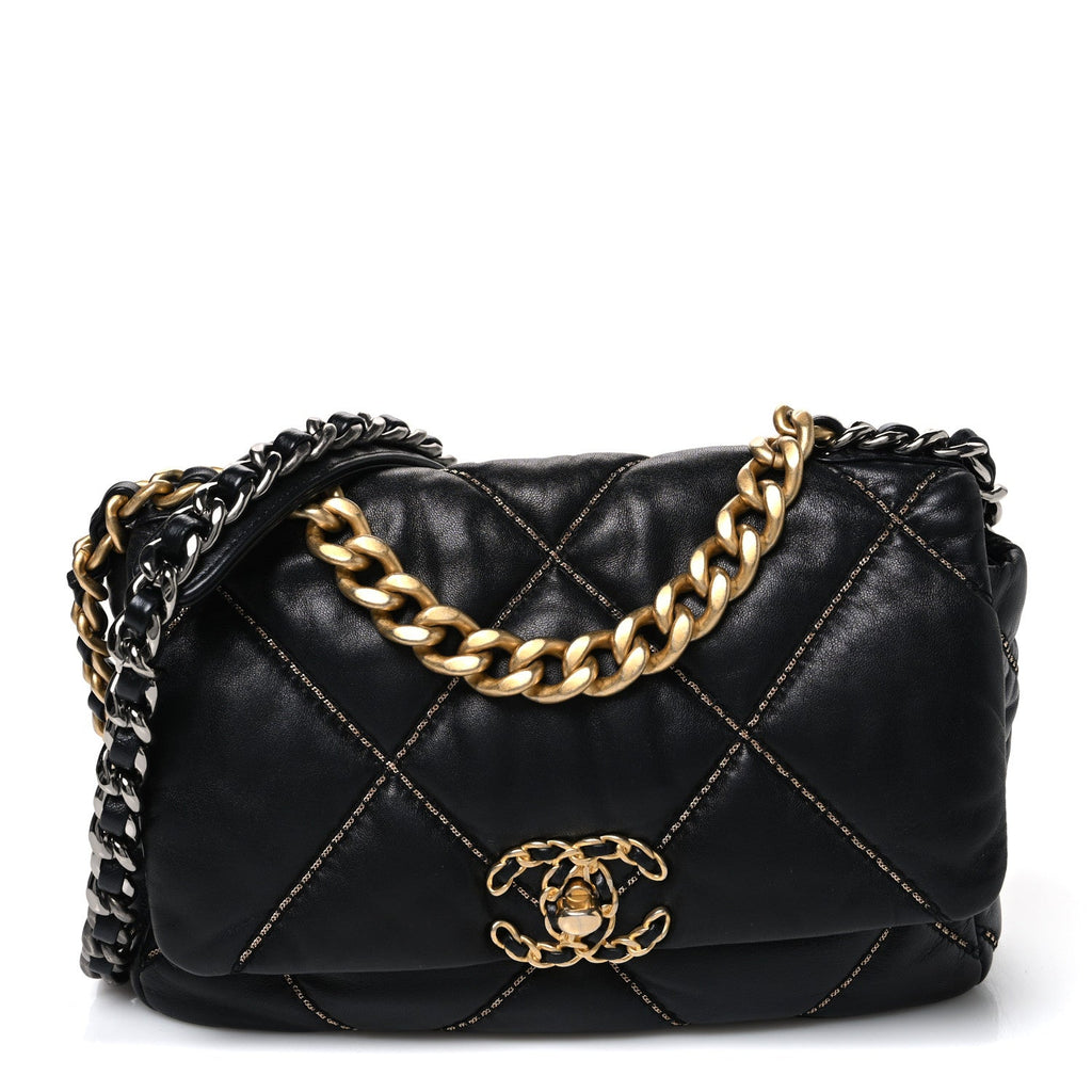 Lambskin Chain Quilted Medium Chanel 19 Flap Black