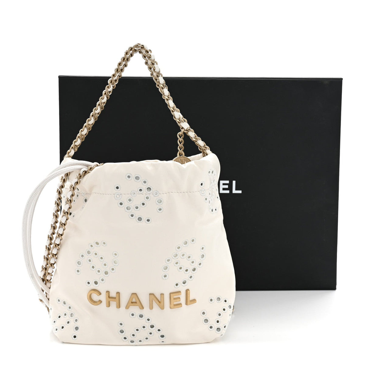 Calfskin Eyelet Mini Chanel 22  White