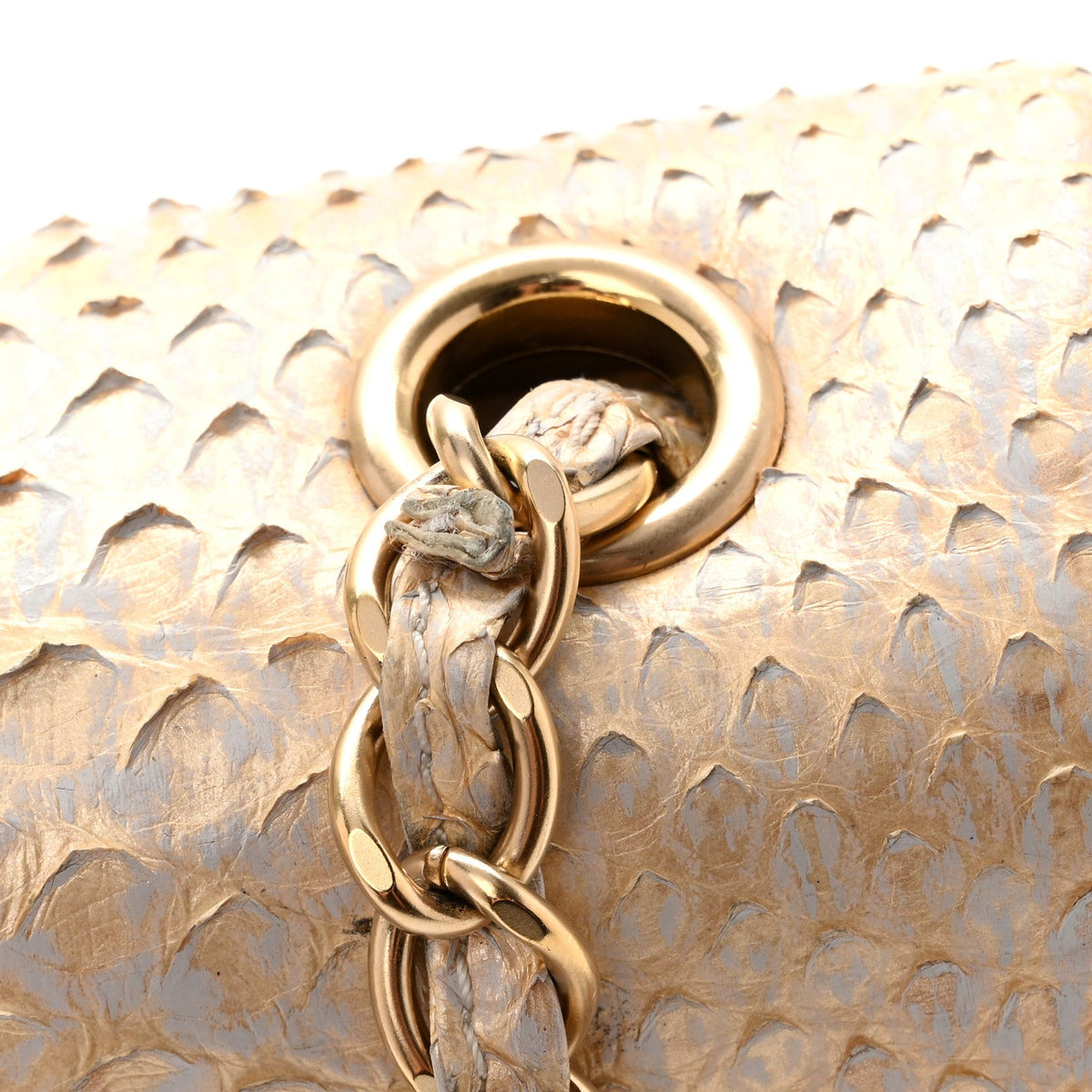 Metallic Snakeskin Mini Rectangular Flap White Gold
