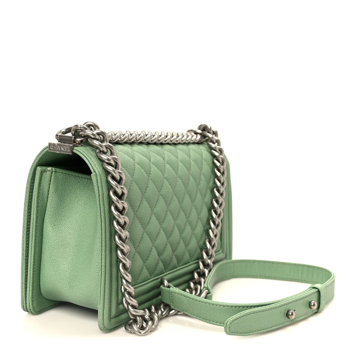Caviar Quilted Medium Boy Flap Light Green