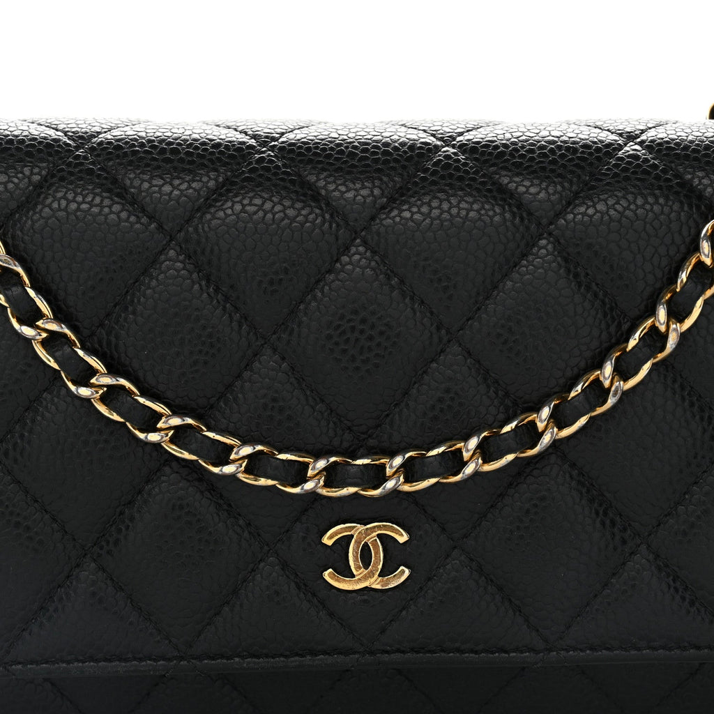 Caviar Quilted Wallet on Chain WOC Black