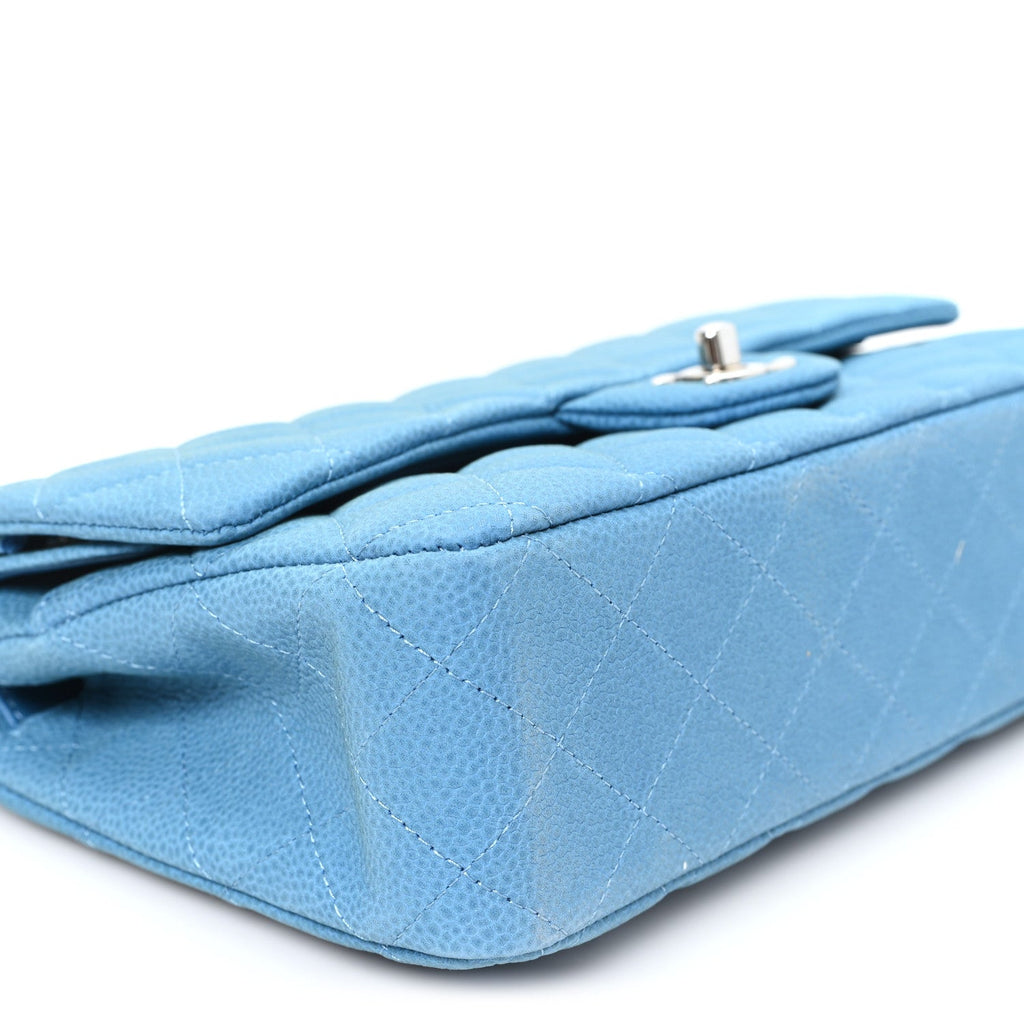 Iridescent Caviar Quilted Medium Double Flap Blue
