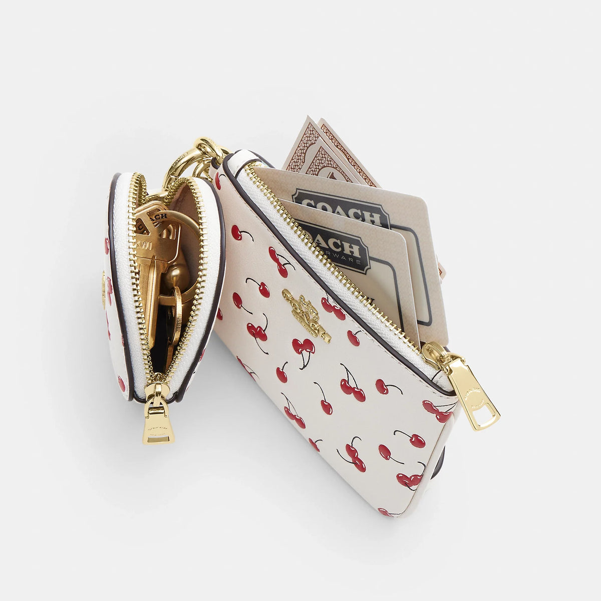 Coach Outlet Wristlet And Heart Pouch With Cherry Print And Charm